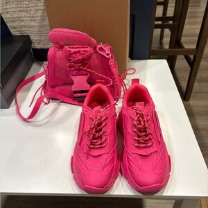 Steve Madden Hot Pink Athletic Sneakers and clutch purse